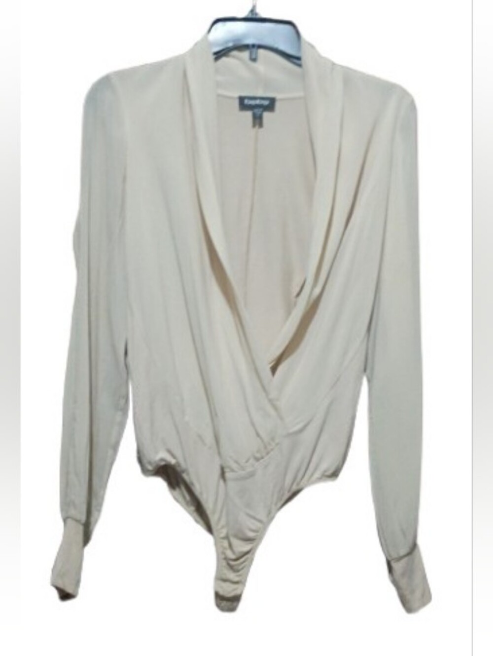 Bebe Draped Cream Wrap-Front Bodysuit